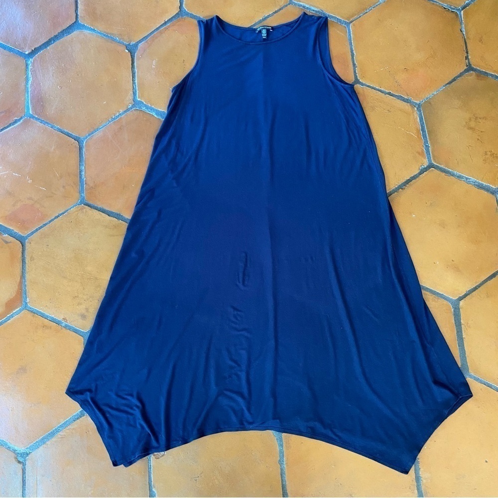 EILEEN FISHER Women's Medium M Navy Blue Relaxed Fit Tent Tank Dress MADE IN USA
